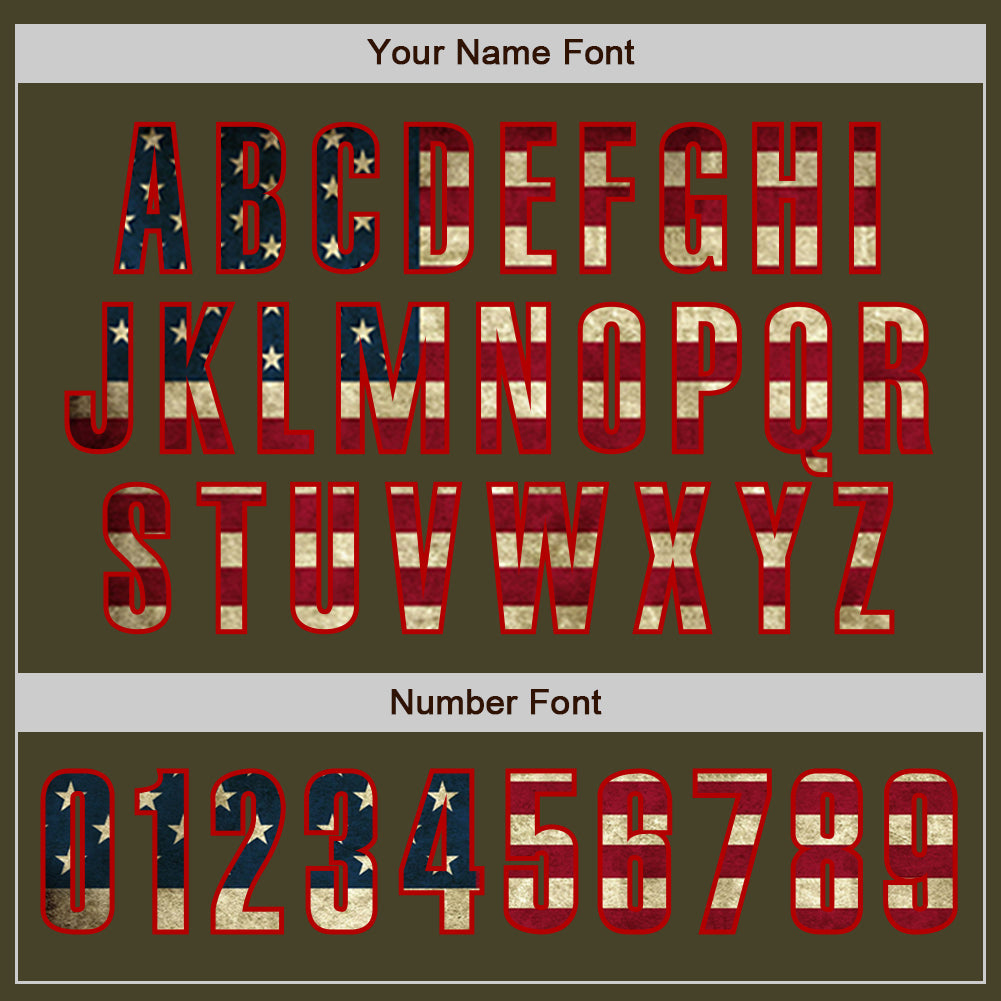 Custom Olive Vintage USA Flag Red-Cream Authentic Salute To Service Baseball Jersey baseball jersey product view 5