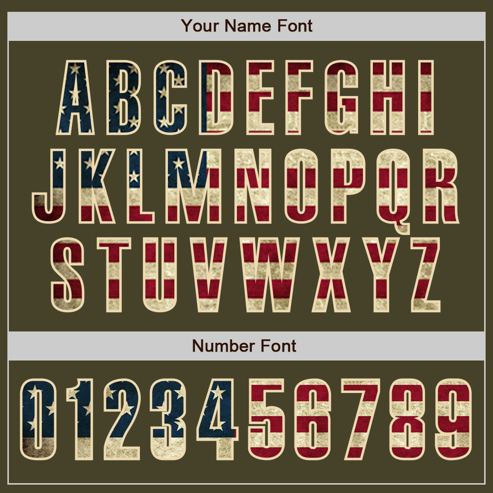 Custom Olive Vintage USA Flag Cream-Crimson Authentic Salute To Service Baseball Jersey baseball jersey product view 5