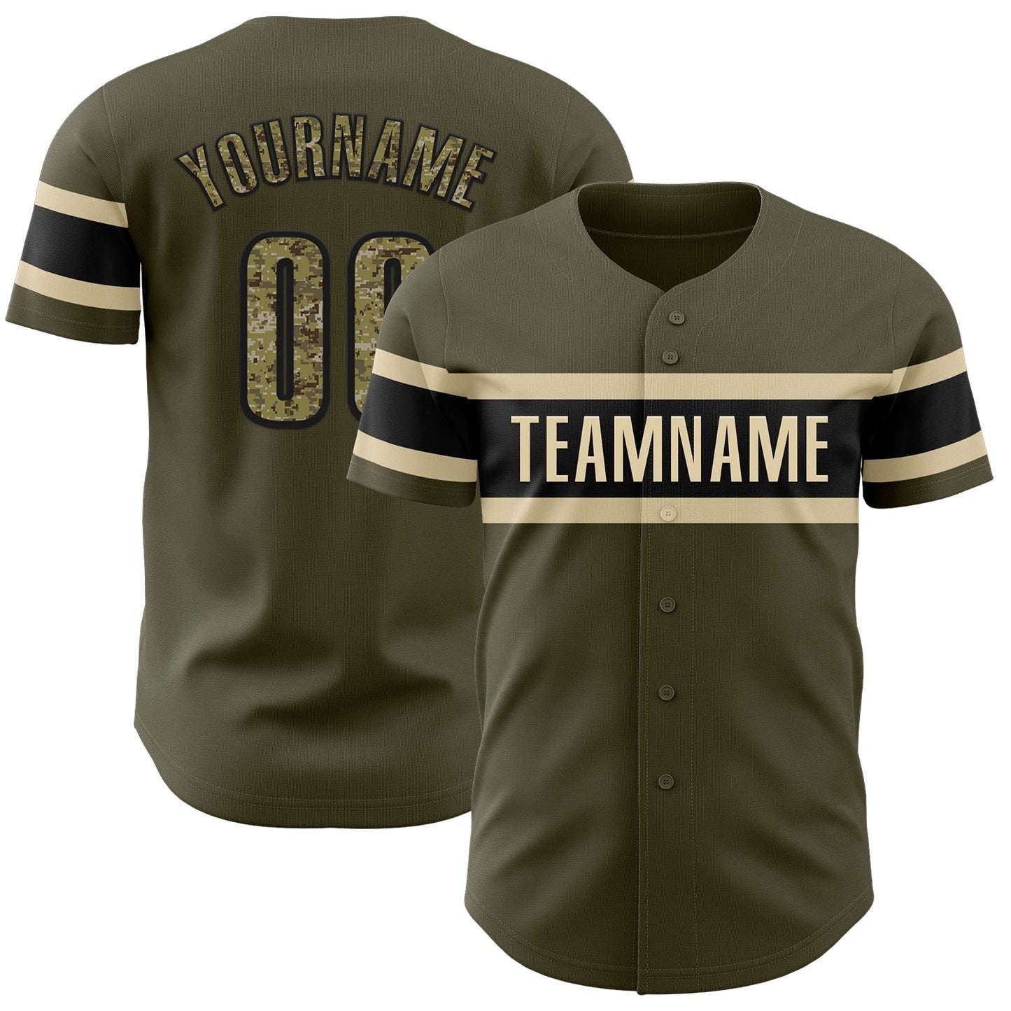 Custom Olive Camo Black-Cream Authentic Salute To Service Baseball Jersey baseball jersey product view 1