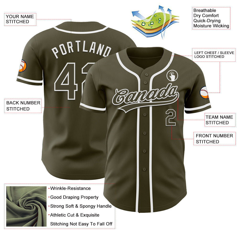 Custom Olive White Authentic Salute To Service Baseball Jersey baseball jersey product view 3