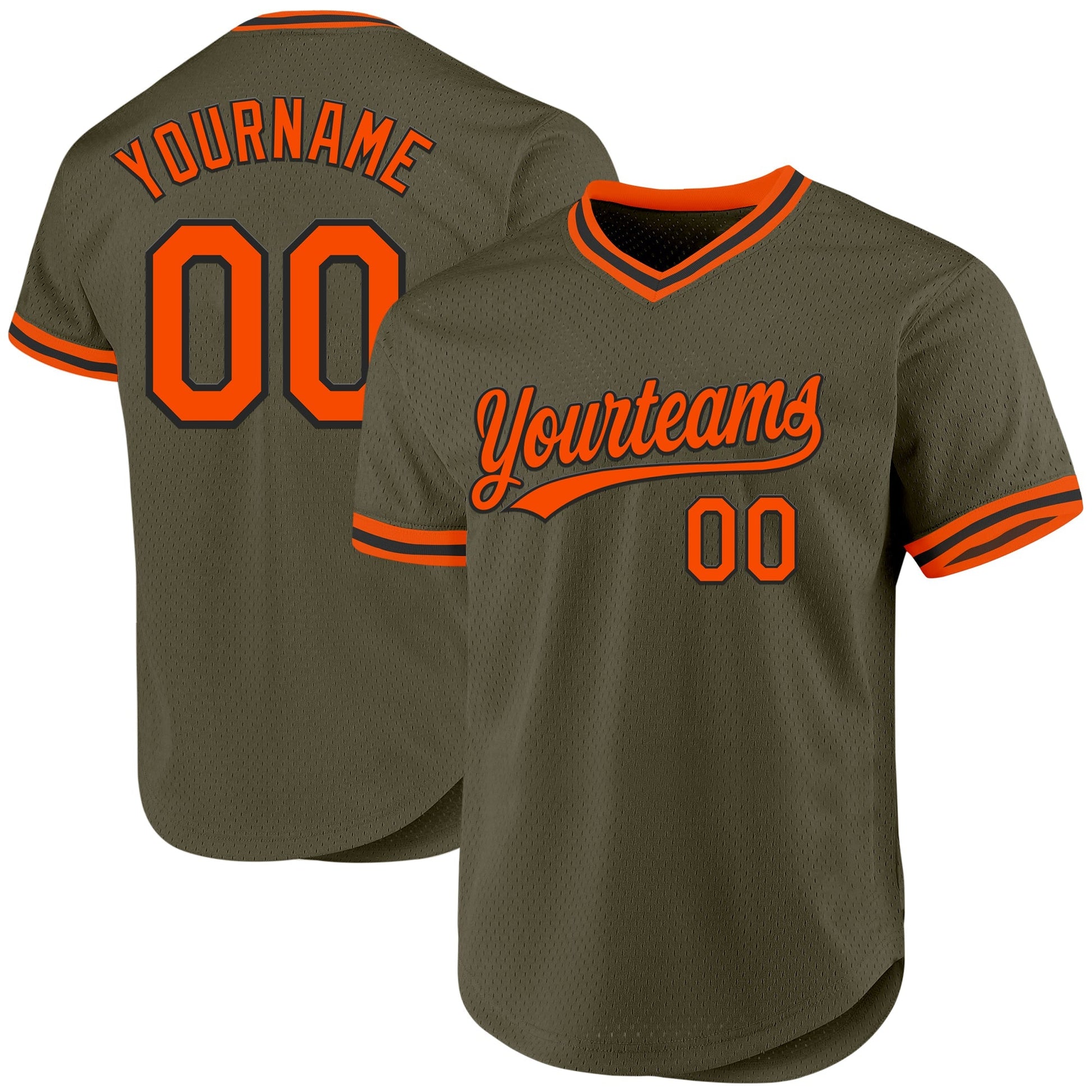 Custom Olive Orange-Black Authentic Throwback Salute To Service Baseball Jersey baseball jersey product view 1