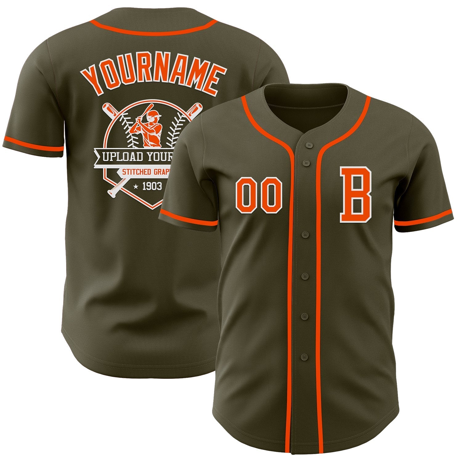 Custom Olive Orange-White Authentic Salute To Service Baseball Jersey baseball jersey product view 5