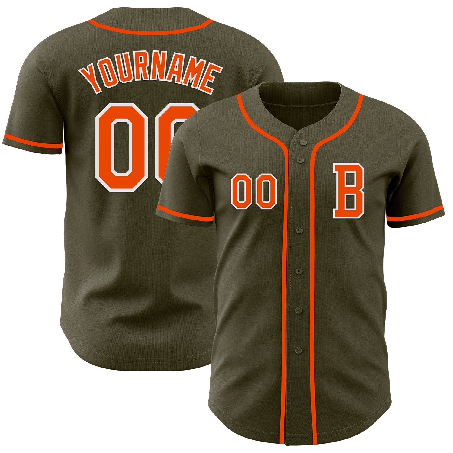 Custom Olive Orange-White Authentic Salute To Service Baseball Jersey baseball jersey product view 1