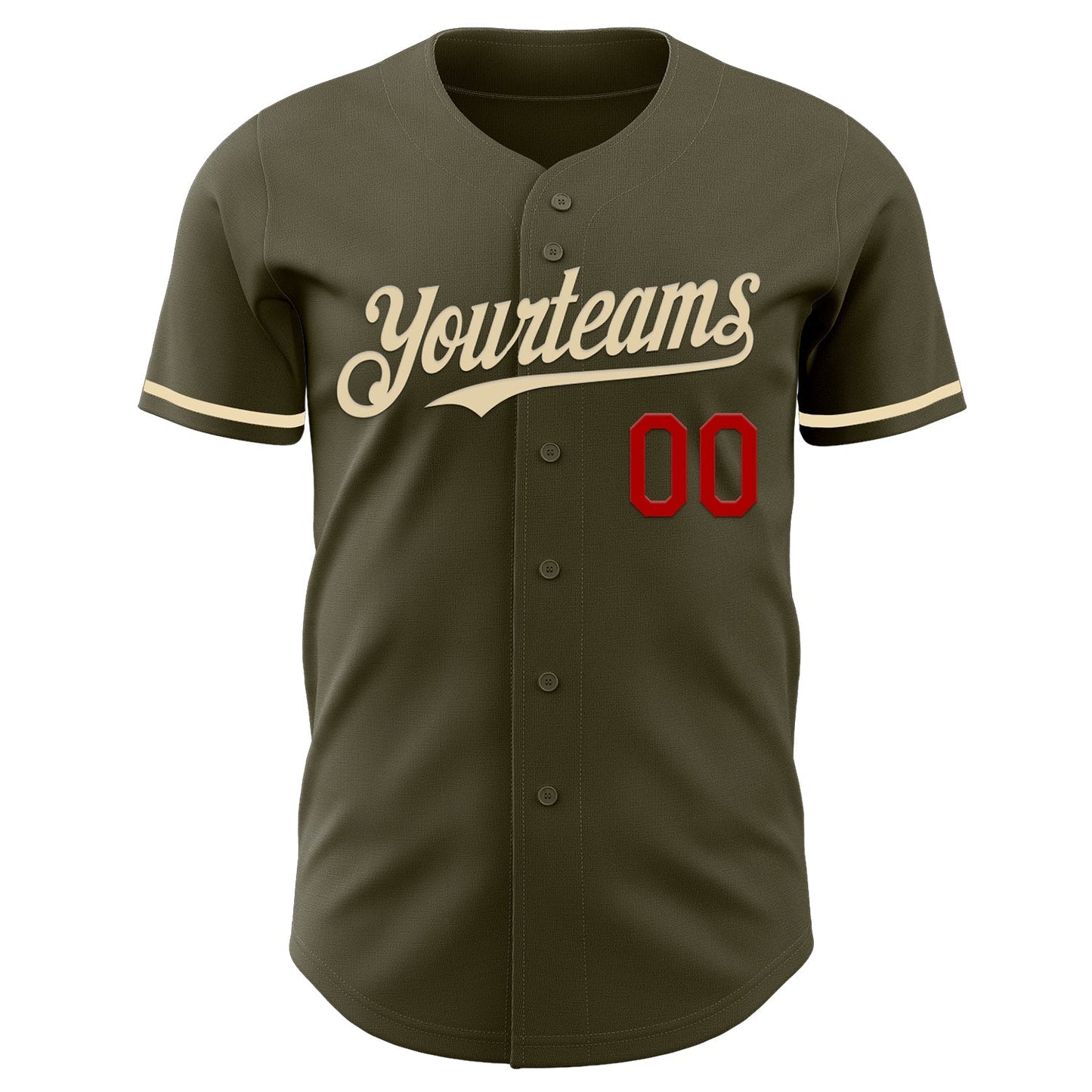 Custom Olive Cream-Red Authentic Salute To Service Baseball Jersey baseball jersey product view 2