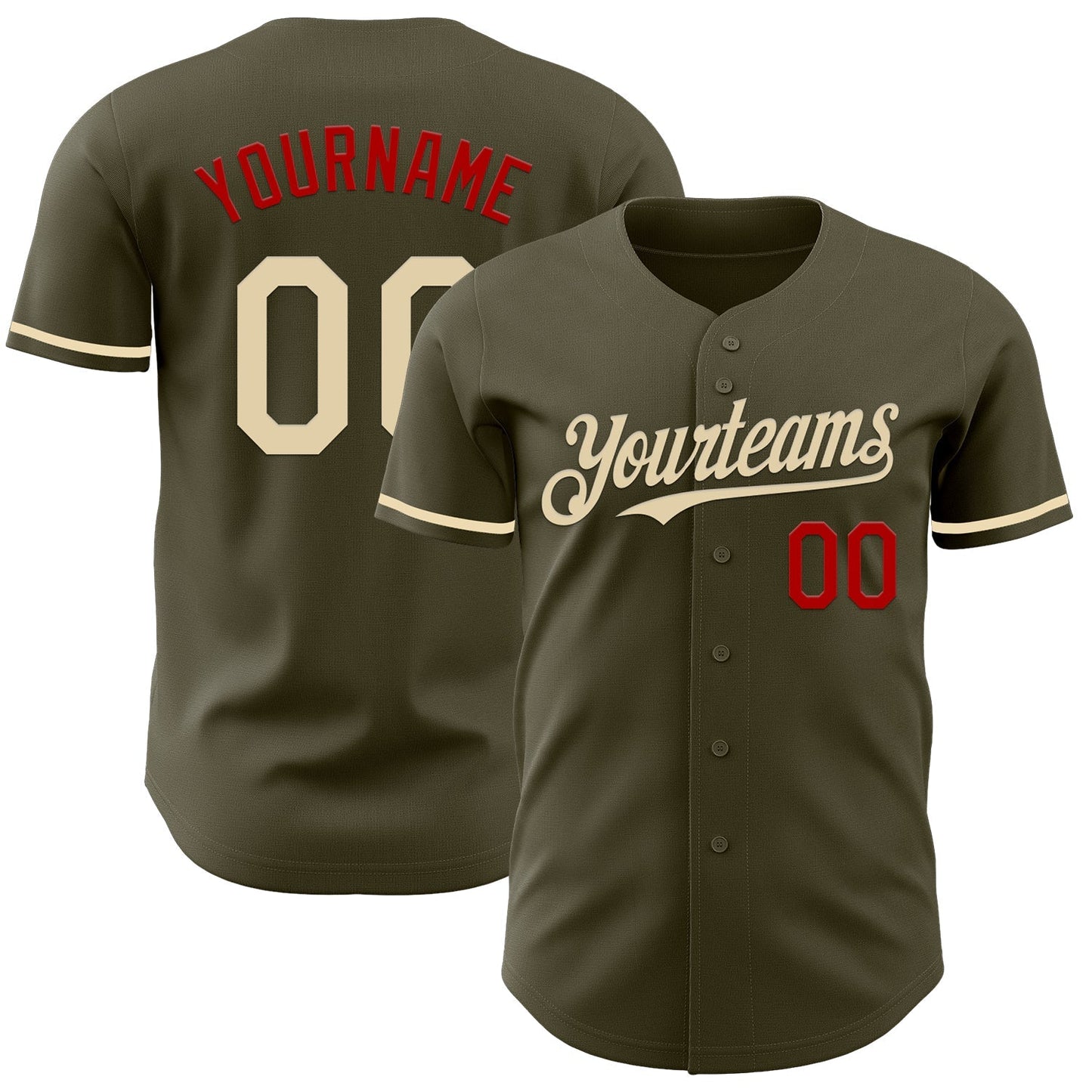 Custom Olive Cream-Red Authentic Salute To Service Baseball Jersey baseball jersey product view 1