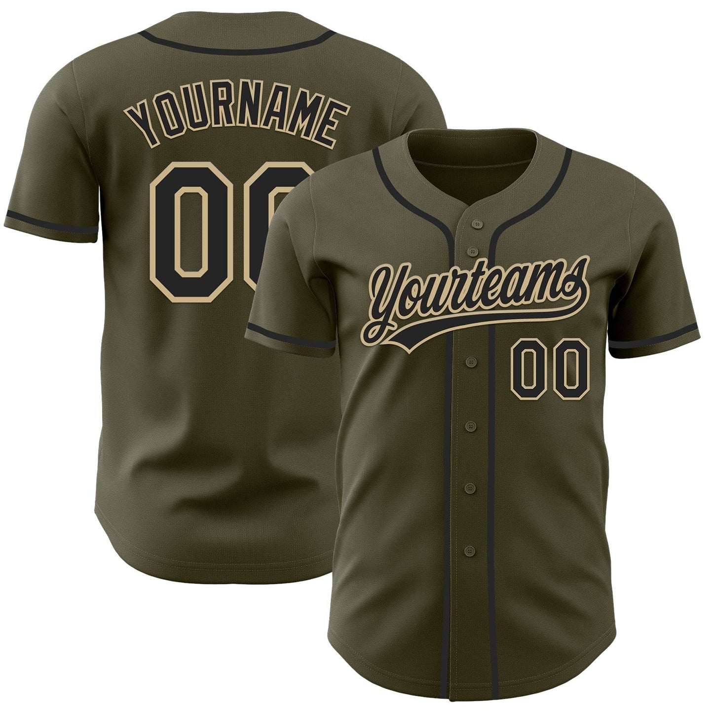Custom Olive Black-Vegas Gold Authentic Salute To Service Baseball Jersey baseball jersey product view 1
