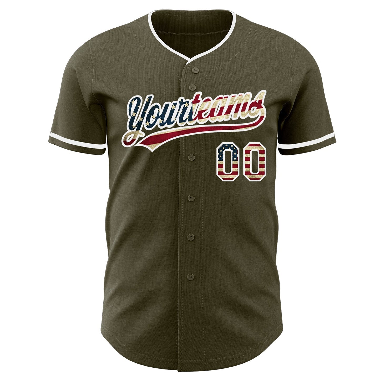 Custom Olive Vintage USA Flag-White Authentic Baseball Jersey baseball jersey product view 2