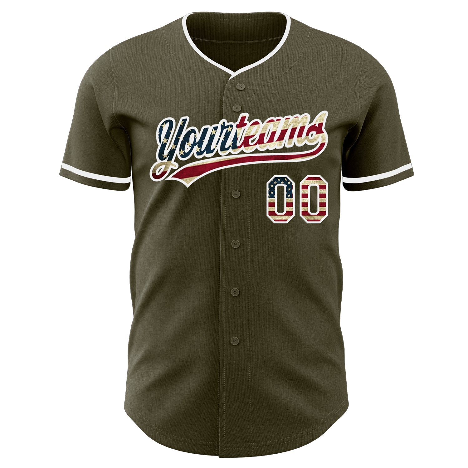 Custom Olive Vintage USA Flag-White Authentic Baseball Jersey baseball jersey product view 2