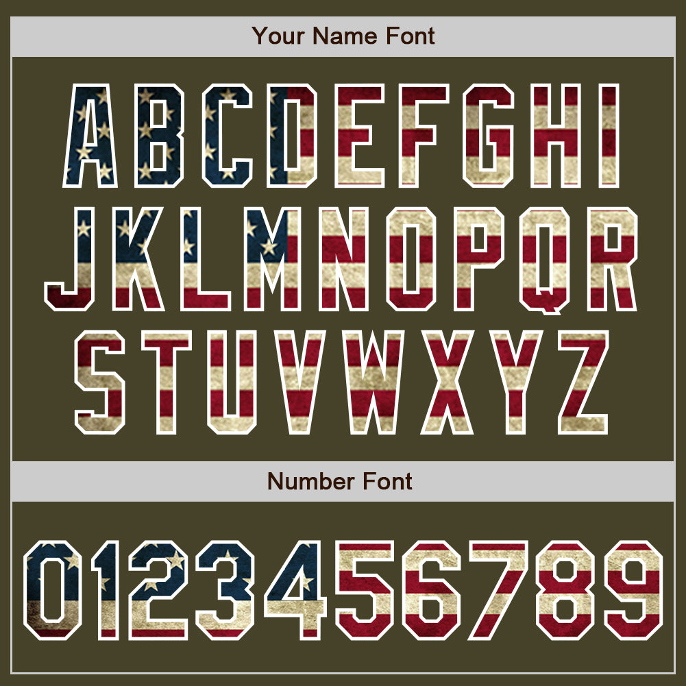 Custom Olive Vintage USA Flag-White Authentic Baseball Jersey baseball jersey product view 5