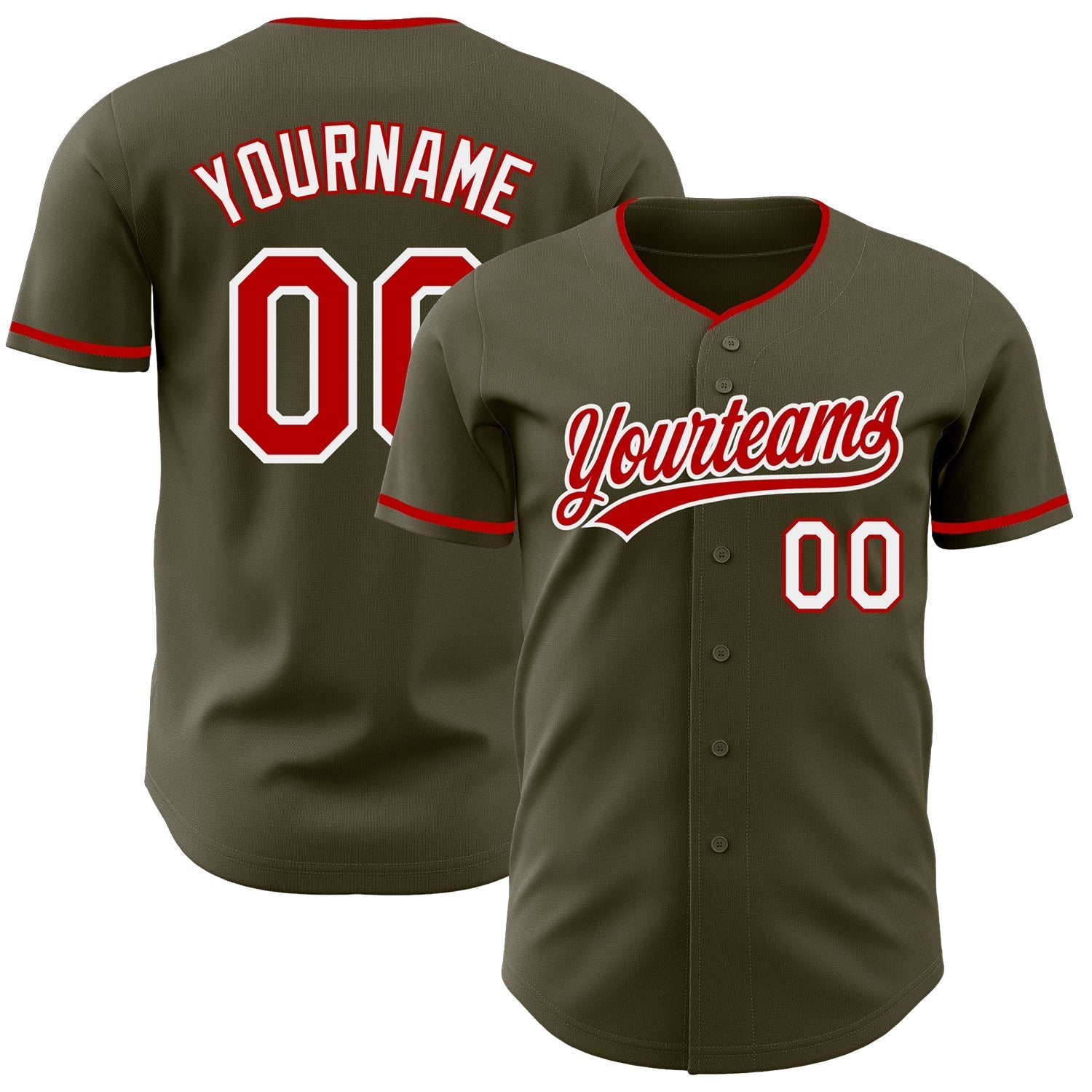 Custom Olive Red-White Authentic Baseball Jersey baseball jersey product view 1