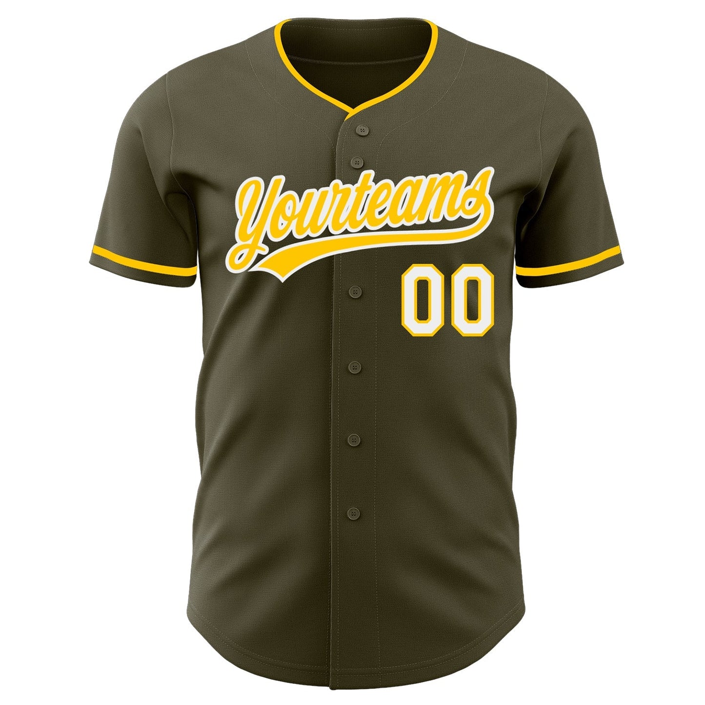 Custom Olive Yellow-White Authentic Baseball Jersey baseball jersey product view 2