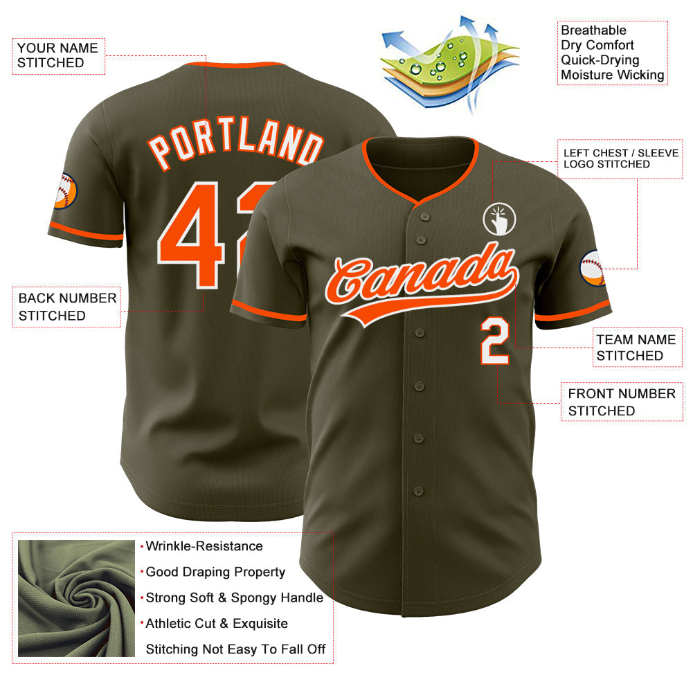 Custom Olive Orange-White Authentic Baseball Jersey baseball jersey product view 3