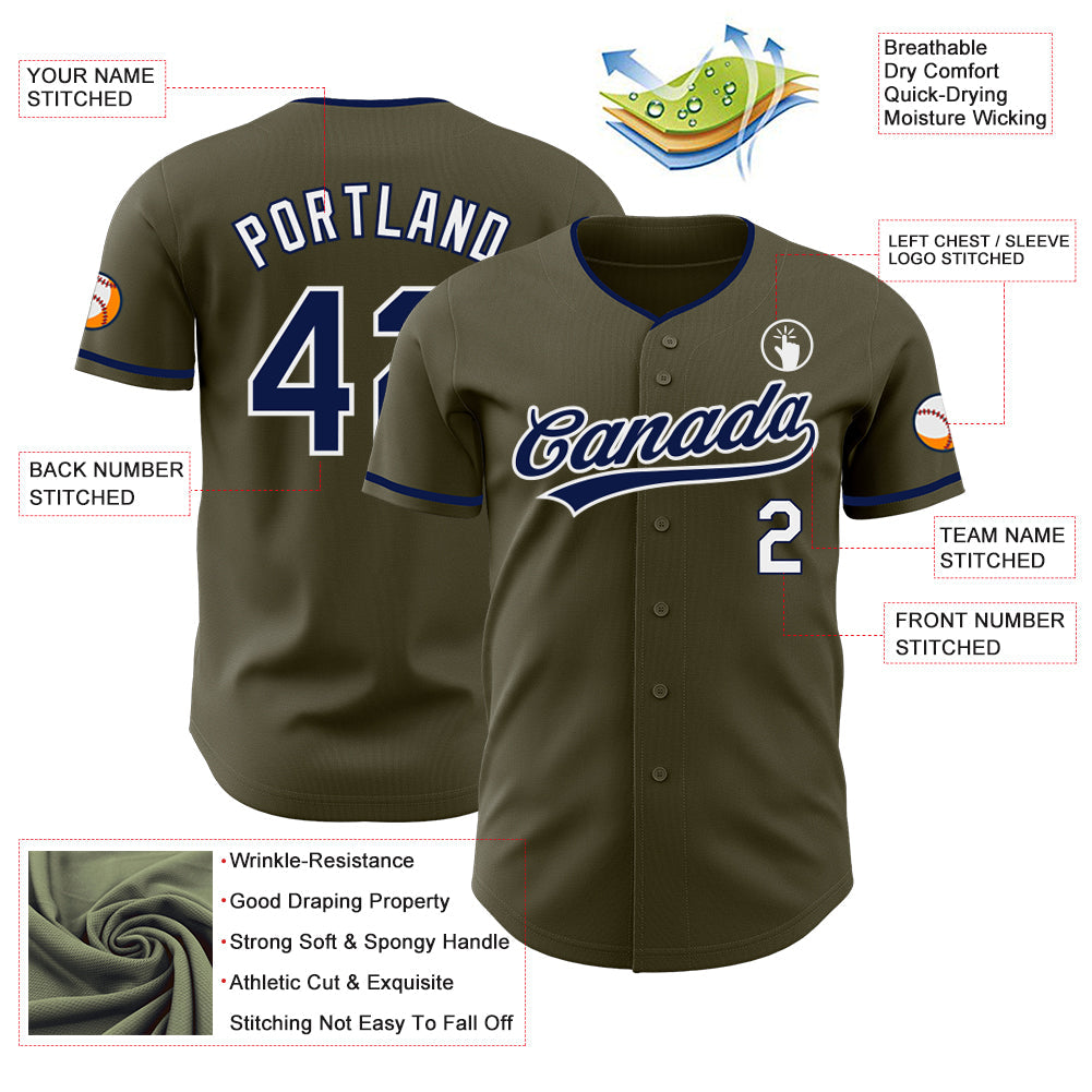 Custom Olive Navy-White Authentic Baseball Jersey baseball jersey product view 3
