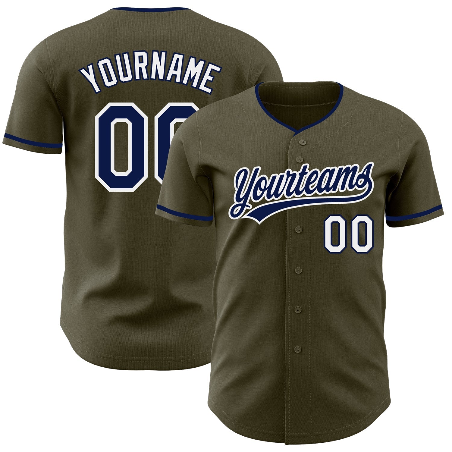 Custom Olive Navy-White Authentic Baseball Jersey baseball jersey product view 1