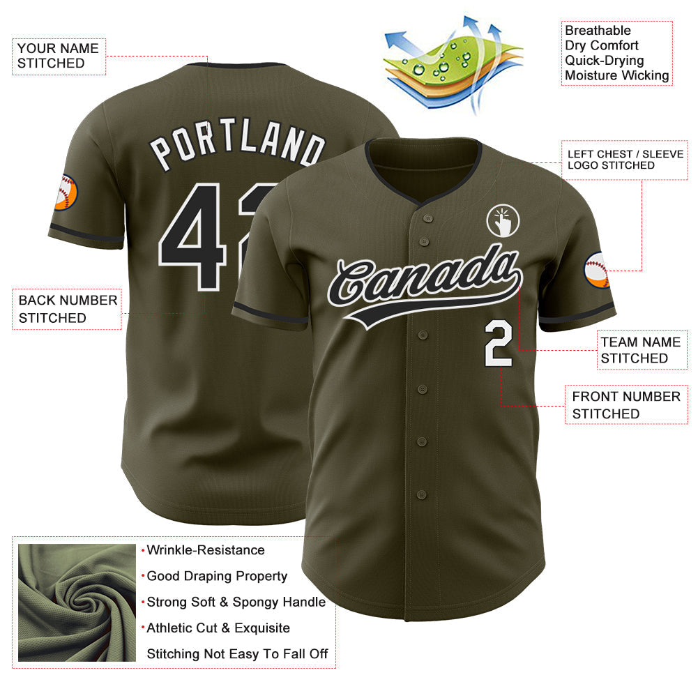 Custom Olive Black-White Authentic Baseball Jersey baseball jersey product view 3