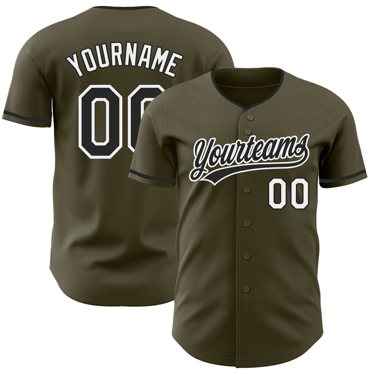 Custom Olive Black-White Authentic Baseball Jersey baseball jersey product view 1