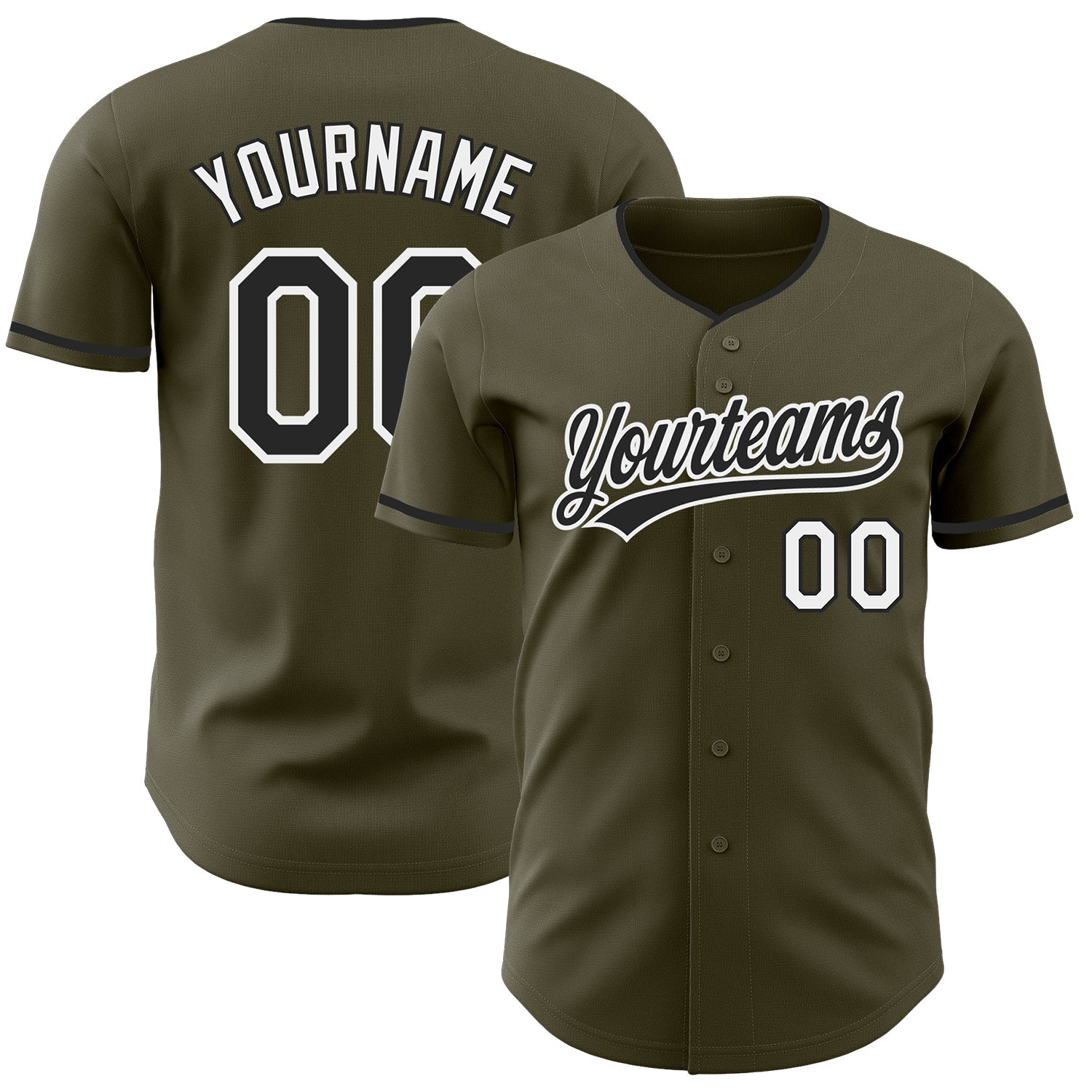 Custom Olive Black-White Authentic Baseball Jersey baseball jersey product view 1
