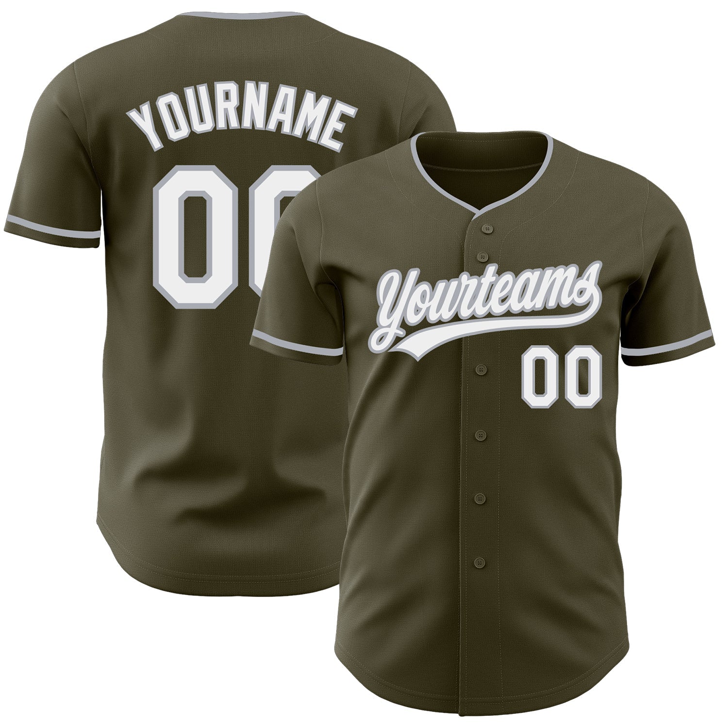 Custom Olive White-Gray Authentic Baseball Jersey baseball jersey product view 1