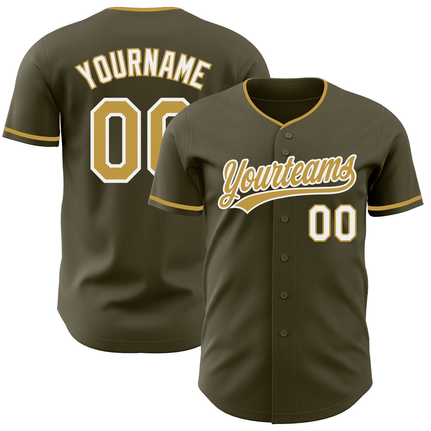 Custom Olive Old Gold-White Authentic Baseball Jersey baseball jersey product view 1