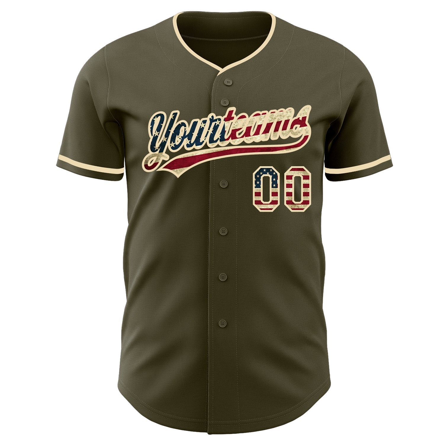 Custom Olive Vintage USA Flag-Cream Authentic Baseball Jersey baseball jersey product view 2