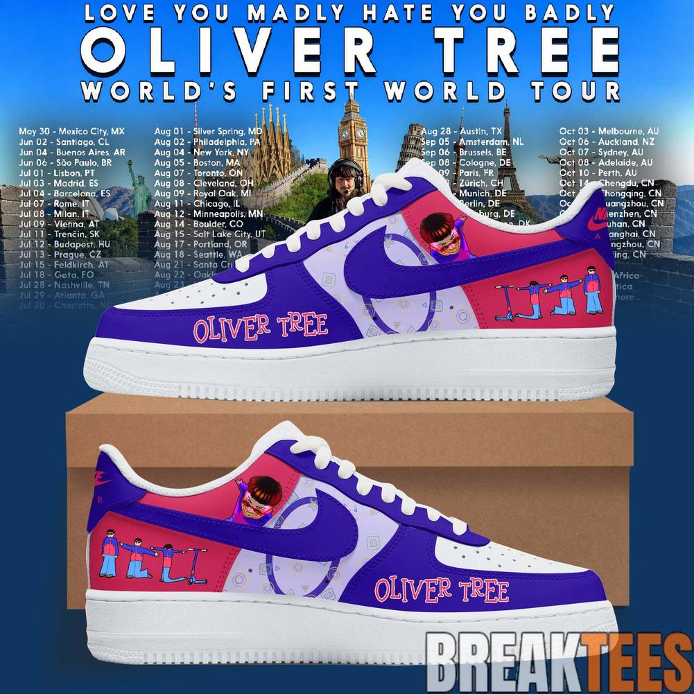 Oliver Tree Love You Madly Hate You Badly World Tour 2026 Air Force 1 Shoes Unisex T-shirt, Sweatshirt, Hoodie, Long Sleeve Tee - T-Shirt, Sweatshirt, Hoodie
