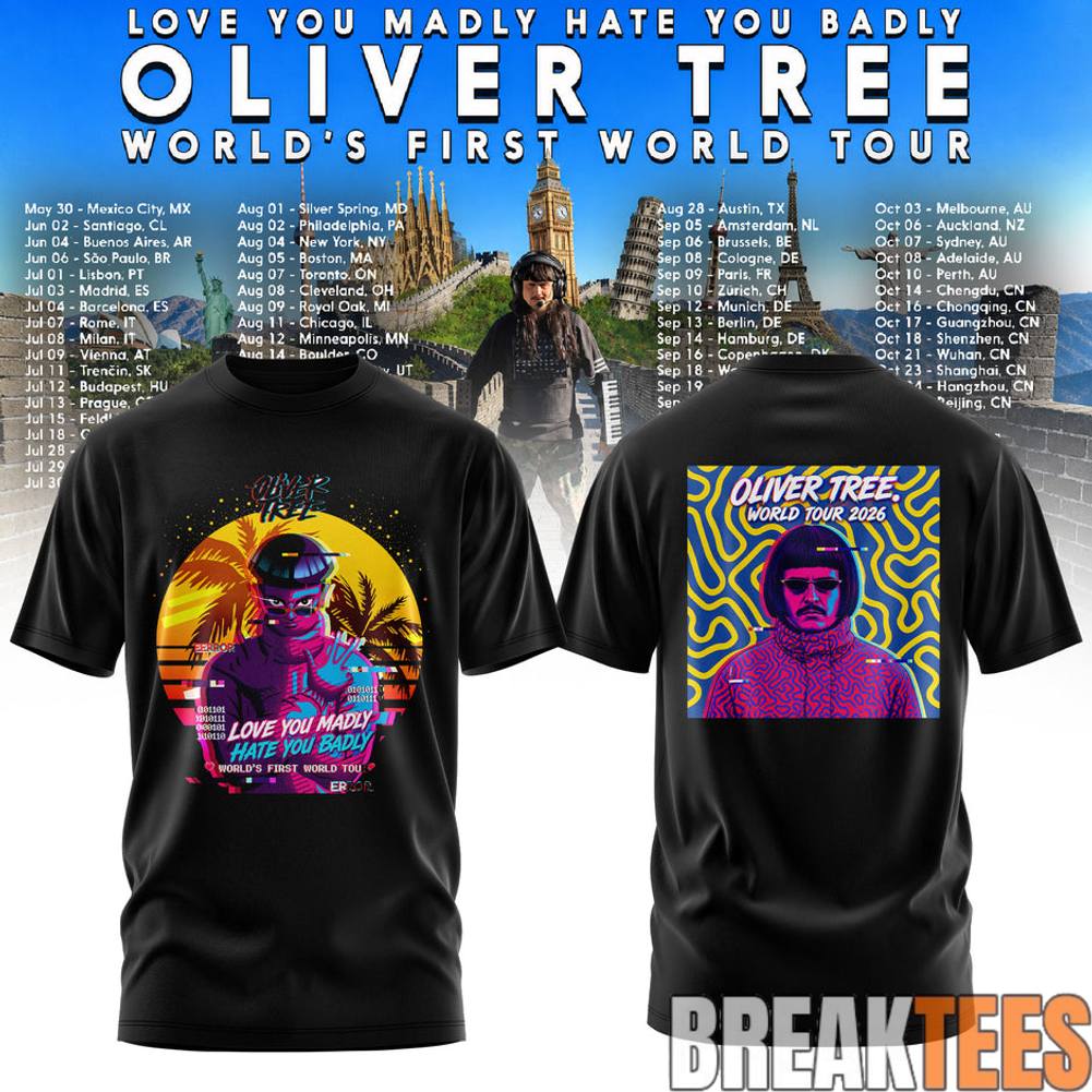 Oliver Tree Love You Madly Hate You Badly World Tour 2026 T-Shirt Unisex T-shirt, Sweatshirt, Hoodie, Long Sleeve Tee - T-Shirt, Sweatshirt, Hoodie
