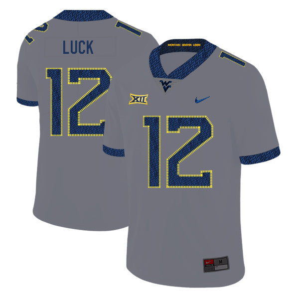Oliver Luck 12 Gray College Football Jersey football jersey product view 1