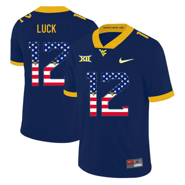 Oliver Luck 12 Navy .1jpg College Football Jersey football jersey product view 1
