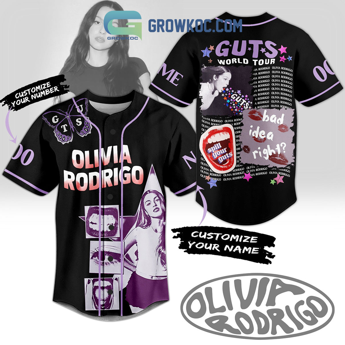 Olivia Rodrigo Guts World Tour Bad Idea Right Personalized Baseball Jersey baseball jersey product view 2