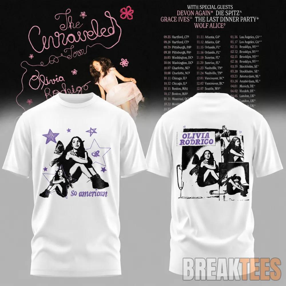 Olivia Rodrigo So American The Unraveled Tour 2026 White T-Shirt Unisex T-shirt, Sweatshirt, Hoodie, Long Sleeve Tee - T-Shirt, Sweatshirt, Hoodie
