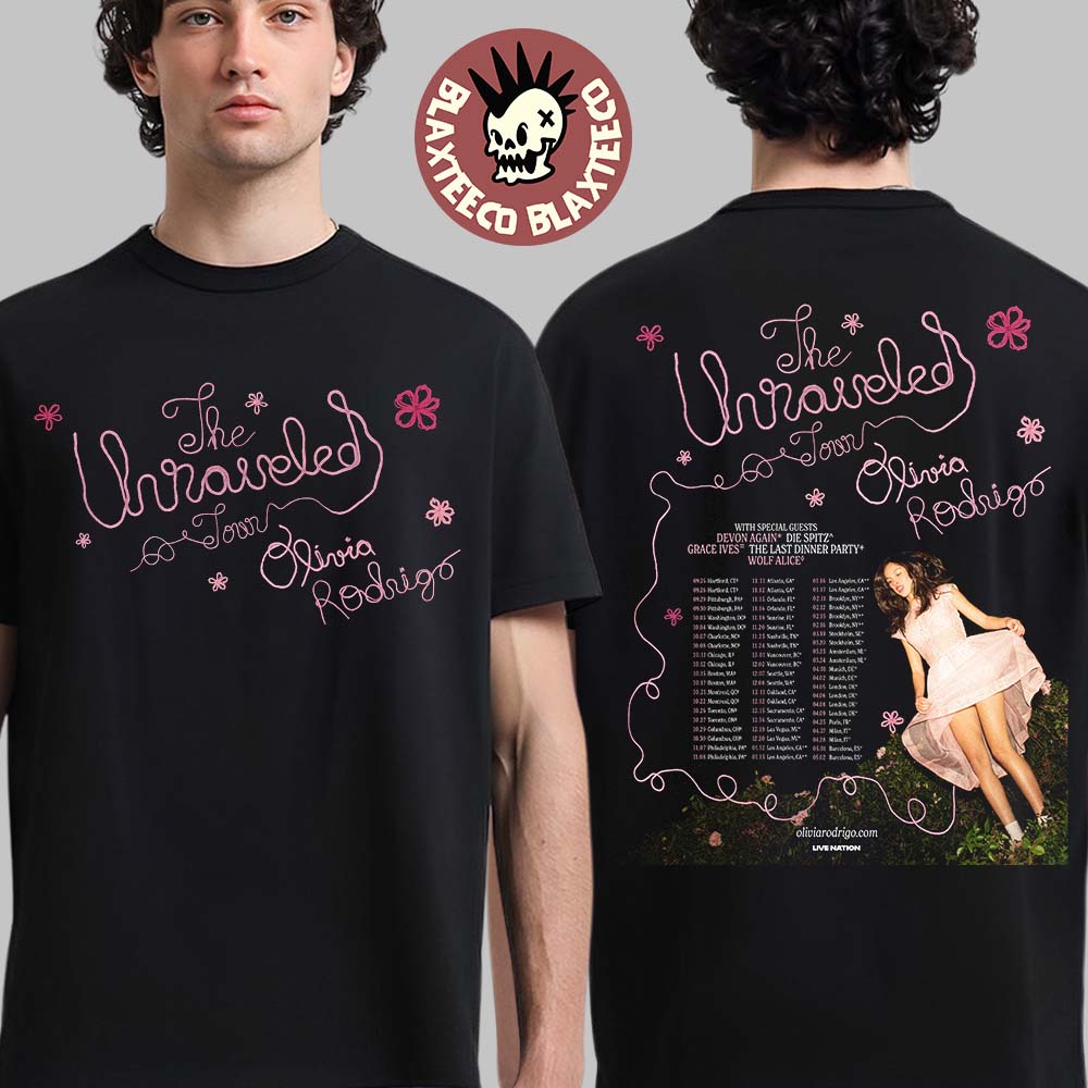 Olivia Rodrigo The Unraveled Tour 2026 North America UK And Europe Schedule Dates T-Shirt Unisex T-shirt, Sweatshirt, Hoodie, Long Sleeve Tee - T-Shirt, Sweatshirt, Hoodie