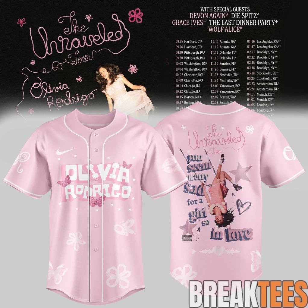 Olivia Rodrigo The Unraveled Tour 2026 Pretty Sad in Love Baseball Jersey baseball jersey product view 1