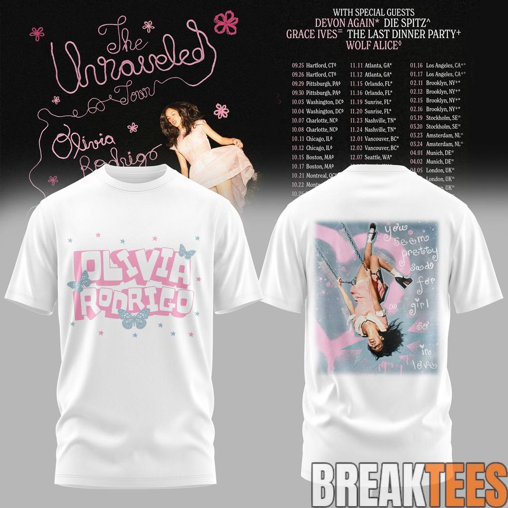 Olivia Rodrigo The Unraveled Tour 2026 Pretty Sad in Love T-Shirt Unisex T-shirt, Sweatshirt, Hoodie, Long Sleeve Tee - T-Shirt, Sweatshirt, Hoodie