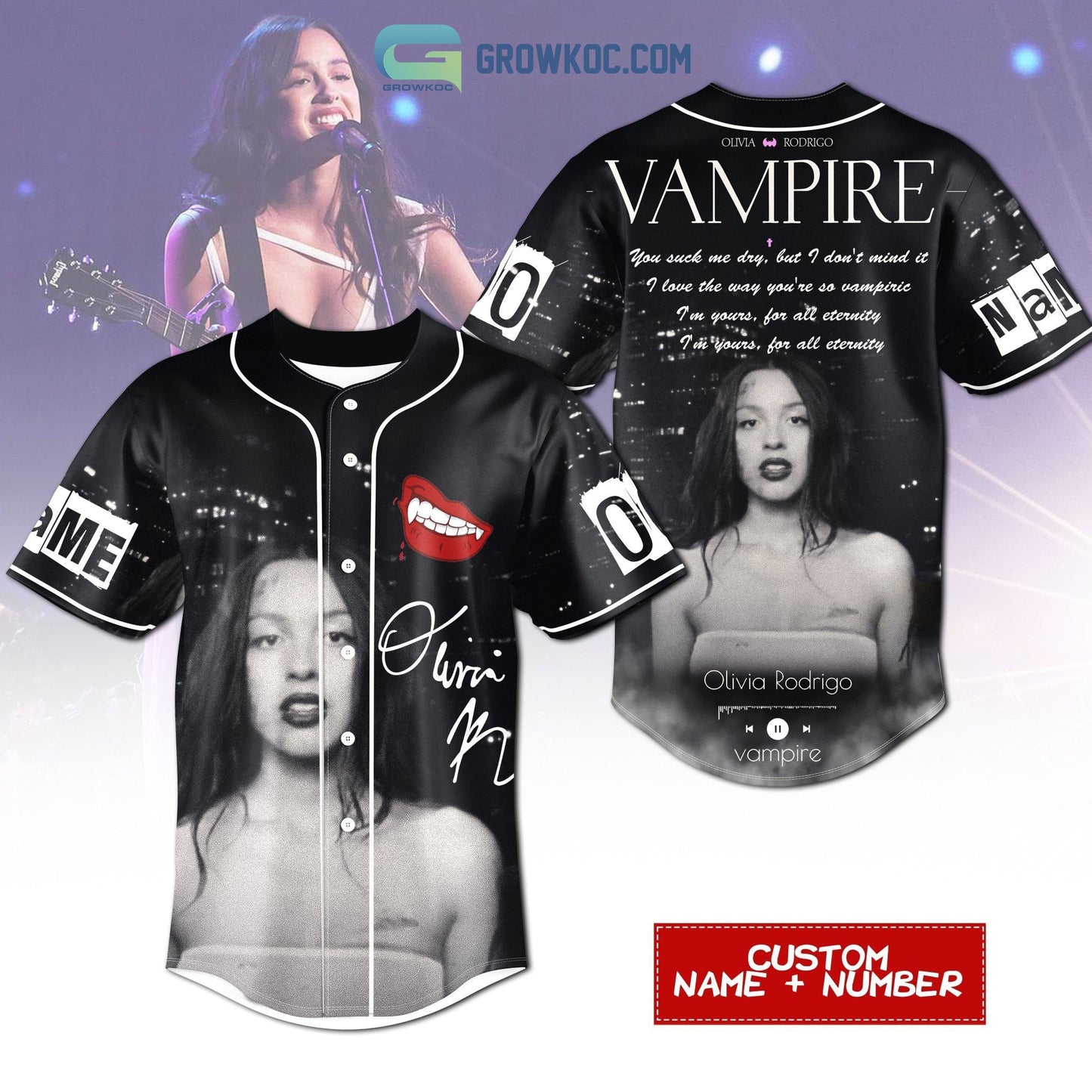 Olivia Rodrigo Vampire Personalized Baseball Jersey baseball jersey product view 1