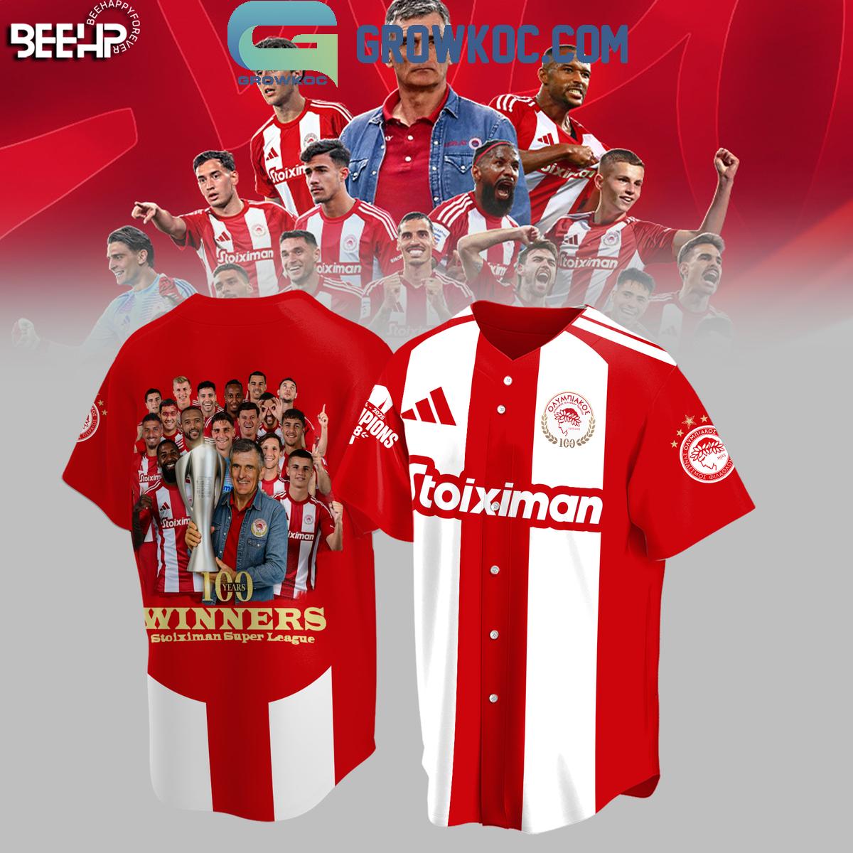 Olympiakos 100 Years Winners Stoiximan Super League Baseball Jersey baseball jersey product view 1