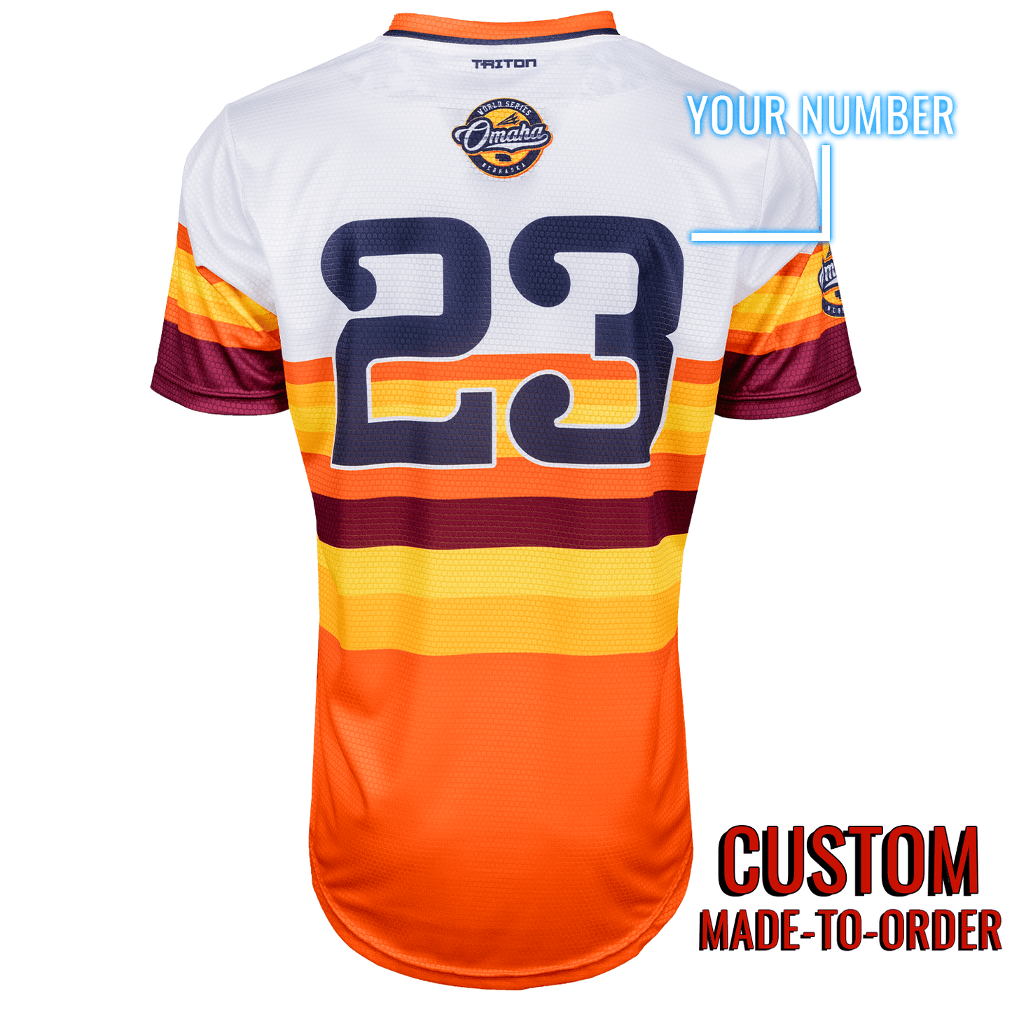 Omaha World Series Baseball Jersey *CUSTOM* (Tequila Sunrise) baseball jersey product view 2