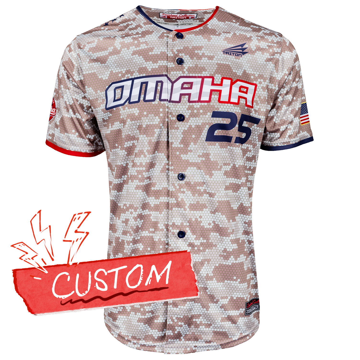 Omaha World Series Baseball Jersey *CUSTOM* (Camo) baseball jersey product view 1