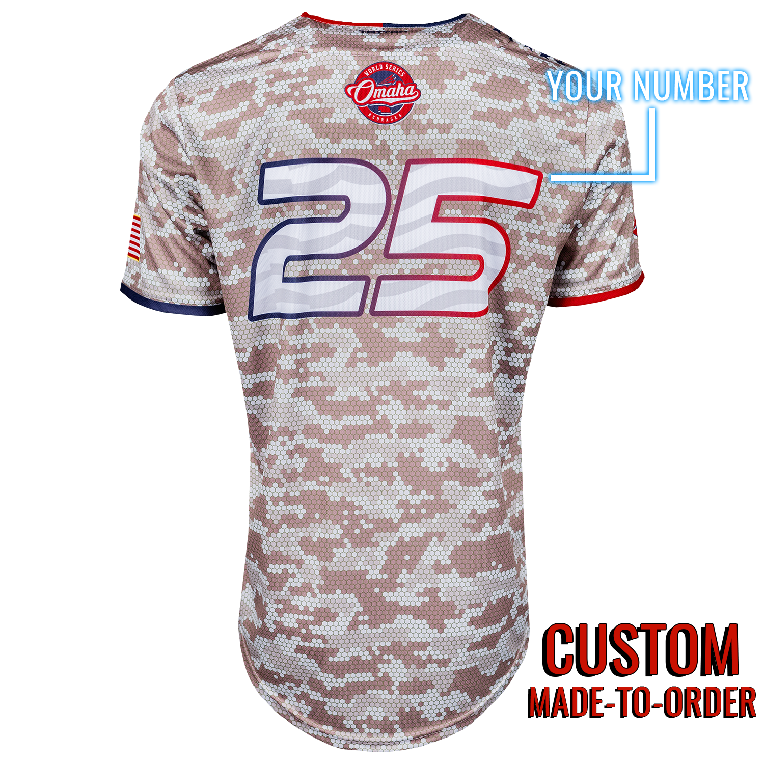 Omaha World Series Baseball Jersey *CUSTOM* (Camo) baseball jersey product view 2