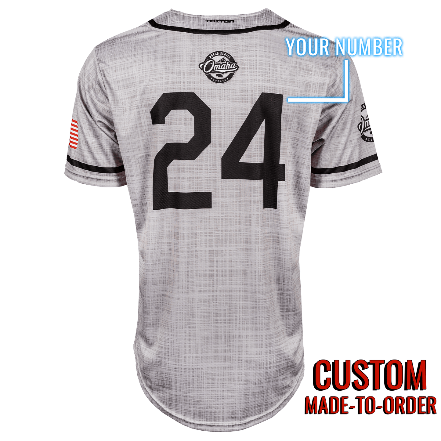Omaha World Series Baseball Jersey *CUSTOM* (Flannel) baseball jersey product view 2