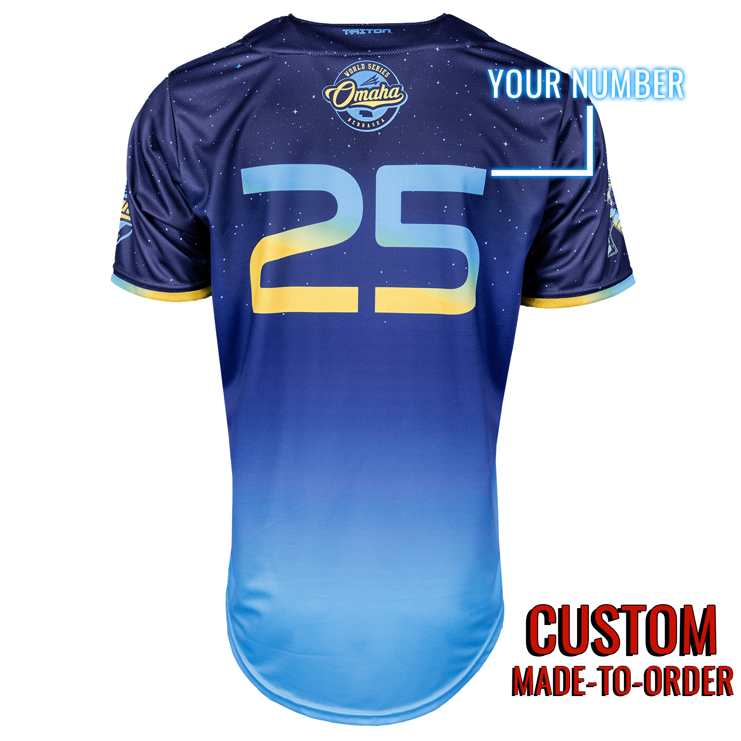 Omaha World Series Baseball Jersey *CUSTOM* (Galaxy) baseball jersey product view 2