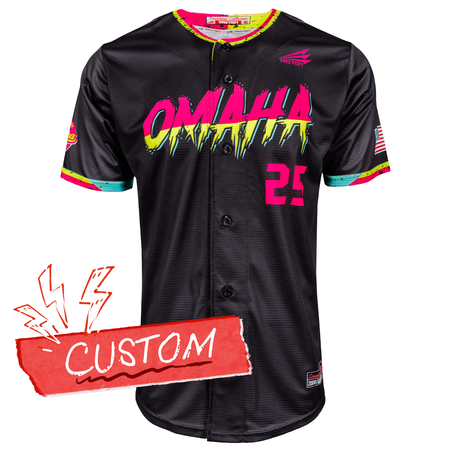 Omaha World Series Baseball Jersey *CUSTOM* (Neon) baseball jersey product view 1
