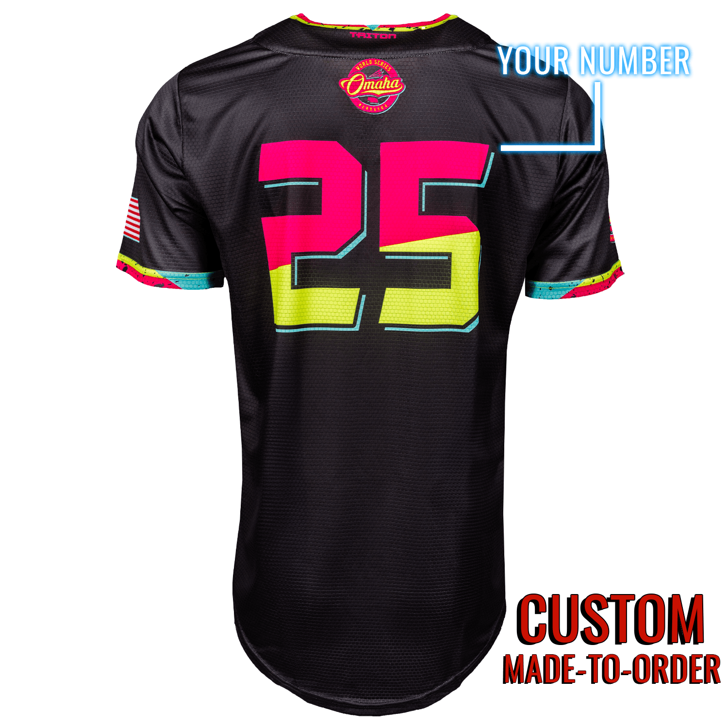 Omaha World Series Baseball Jersey *CUSTOM* (Neon) baseball jersey product view 2