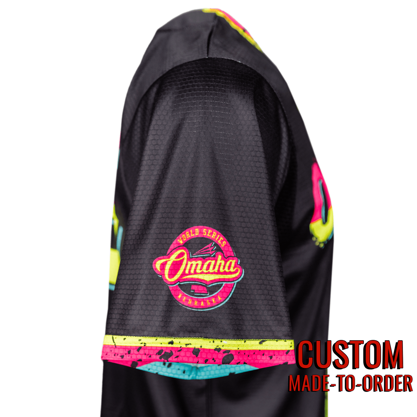Omaha World Series Baseball Jersey *CUSTOM* (Neon) baseball jersey product view 3