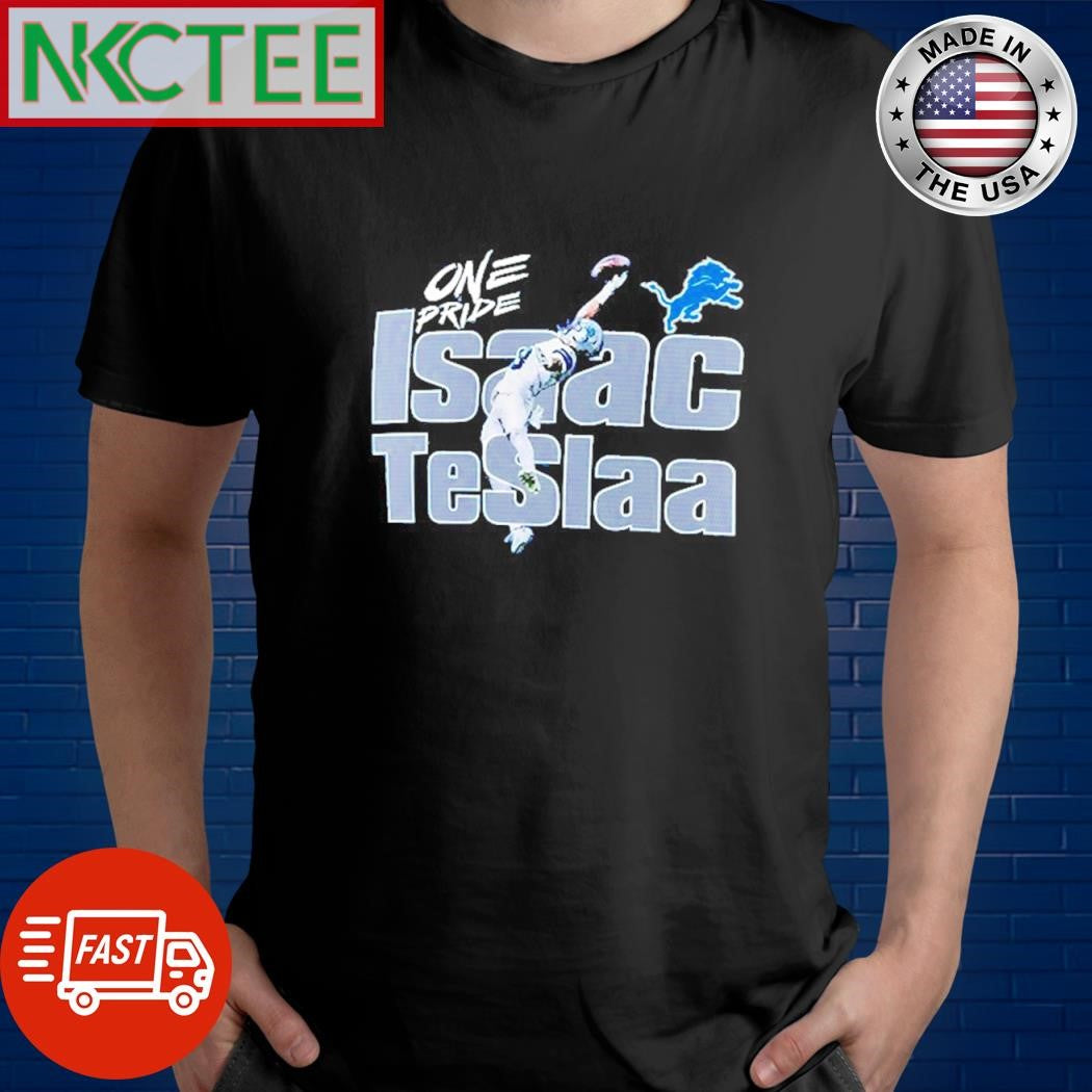 One Pride Isaac TeSlaa fly hold ball Detroit Lions shirt Unisex T-shirt, Sweatshirt, Hoodie, Long Sleeve Tee - T-Shirt, Sweatshirt, Hoodie