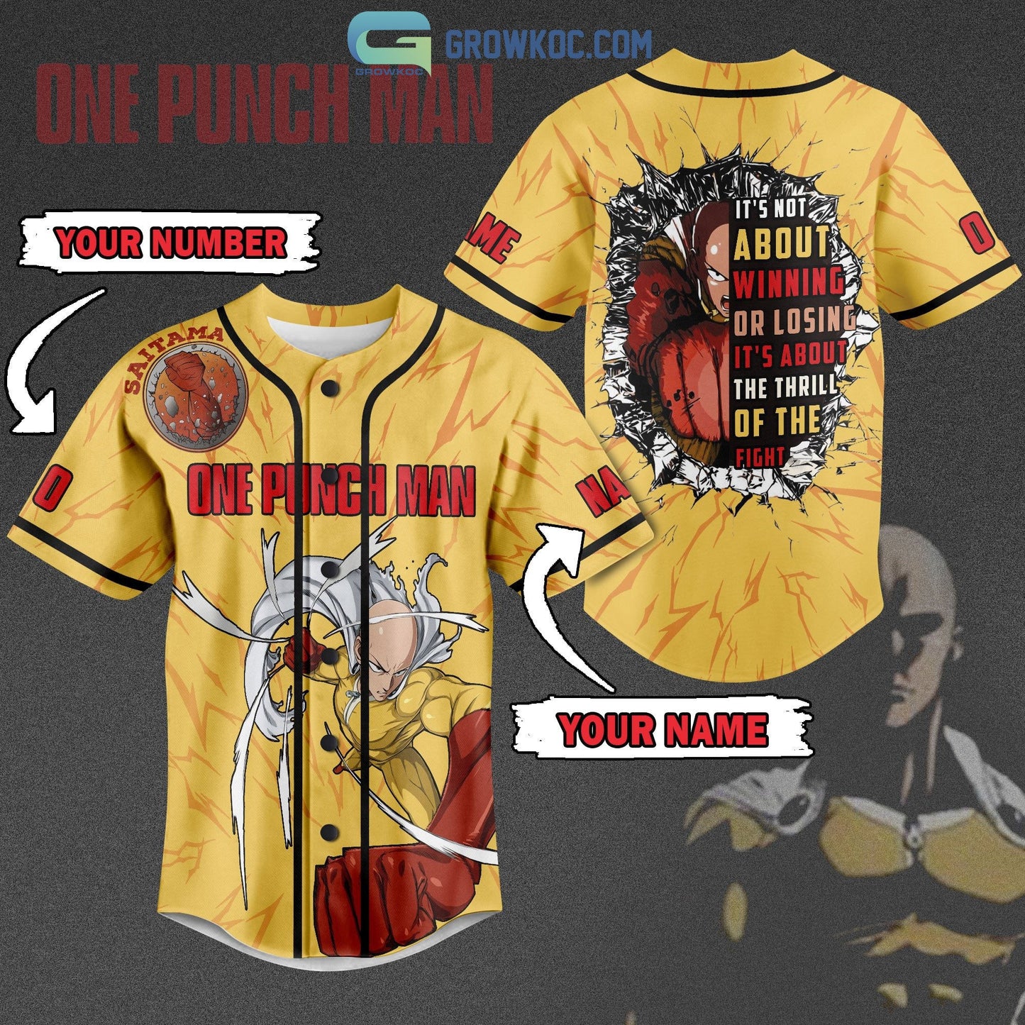 One Punch Man Saitama Personalized Baseball Jersey baseball jersey product view 1