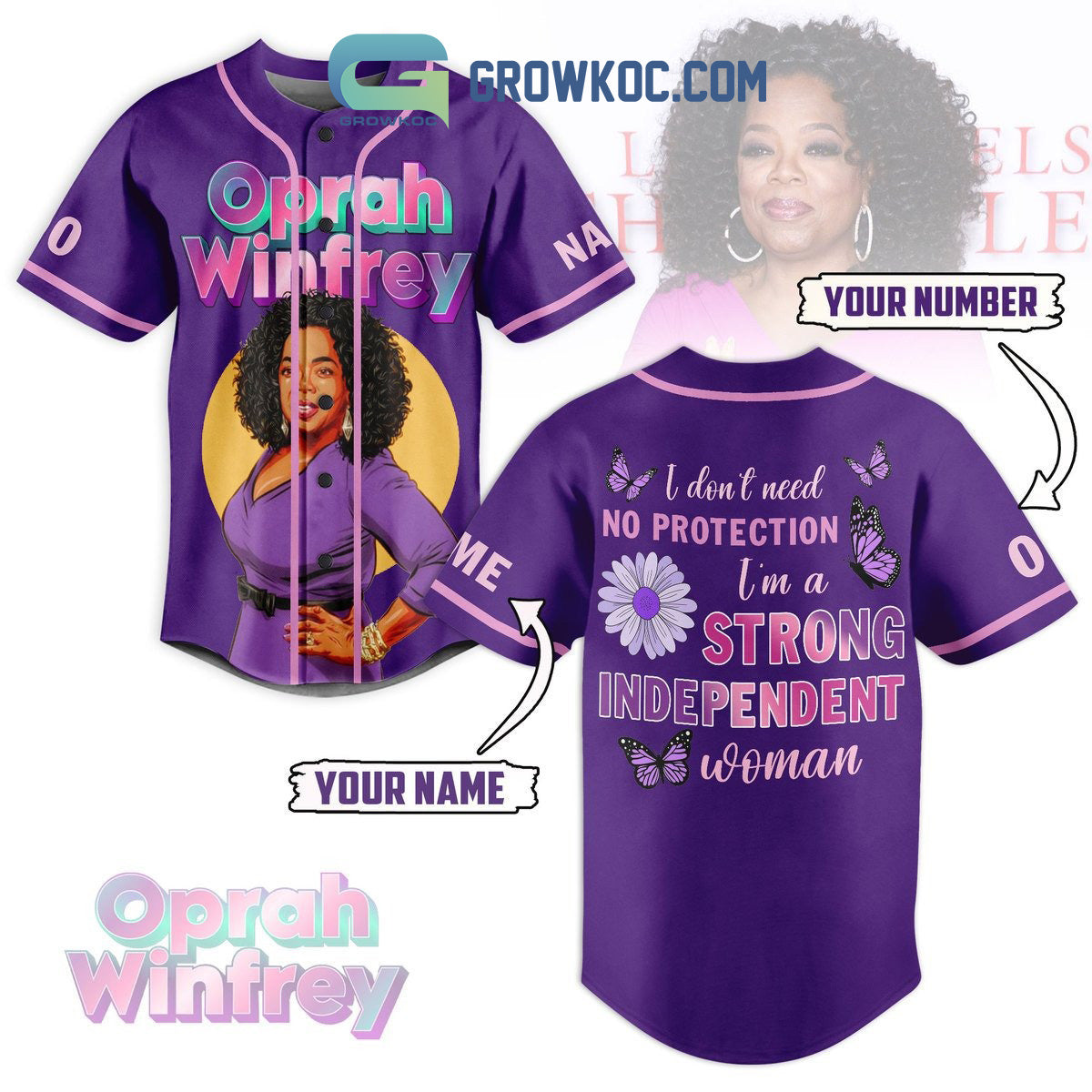 Oprah Winfrey Strong Independent Woman Personalized Baseball Jersey baseball jersey product view 1