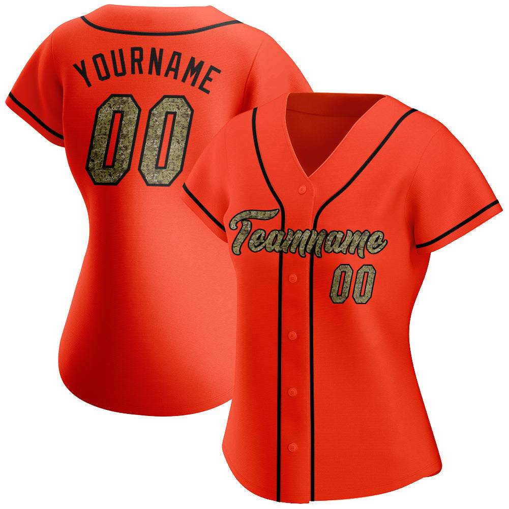 Custom Orange Camo-Black Authentic Baseball Jersey baseball jersey product view 2