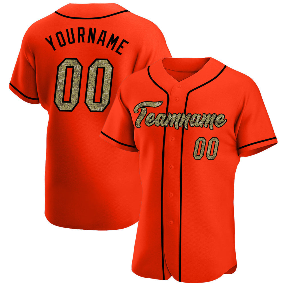 Custom Orange Camo-Black Authentic Baseball Jersey baseball jersey product view 1