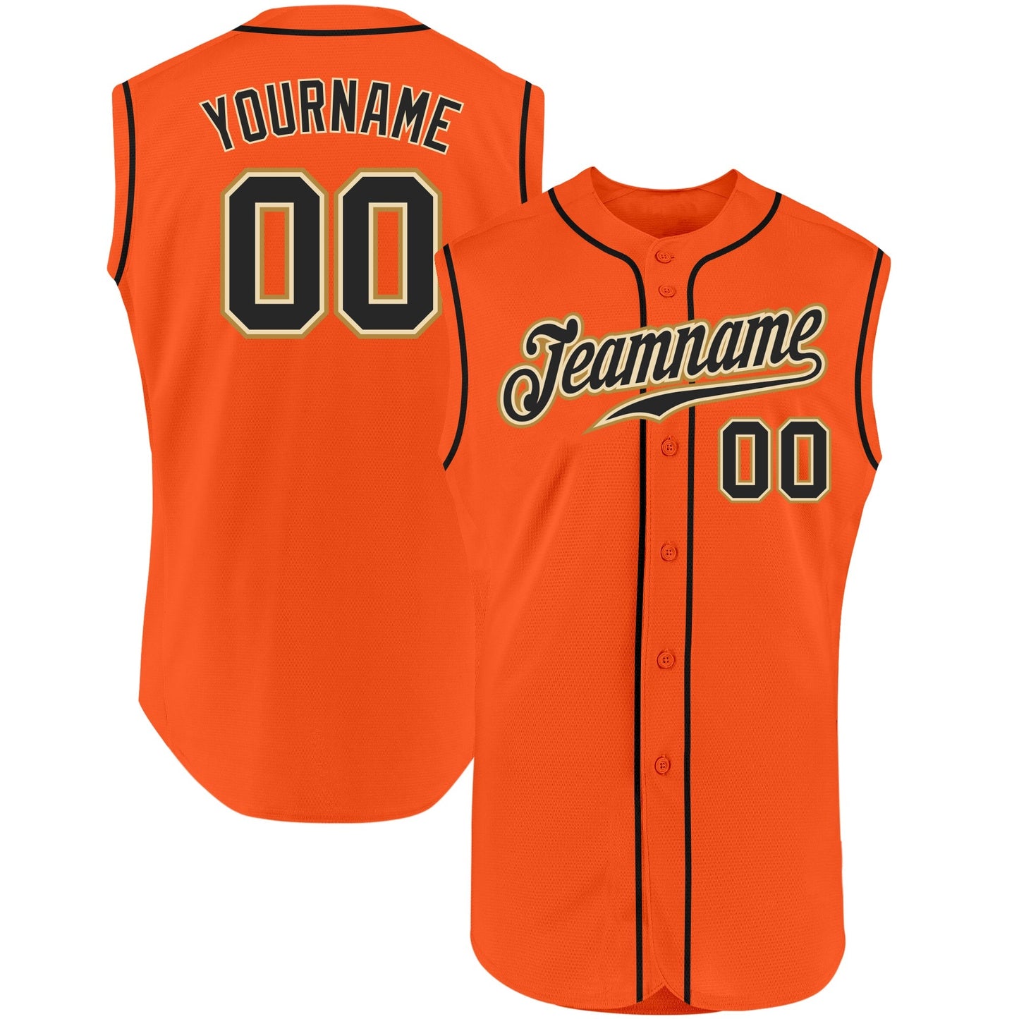 Custom Orange Black-Cream Authentic Sleeveless Baseball Jersey baseball jersey product view 1