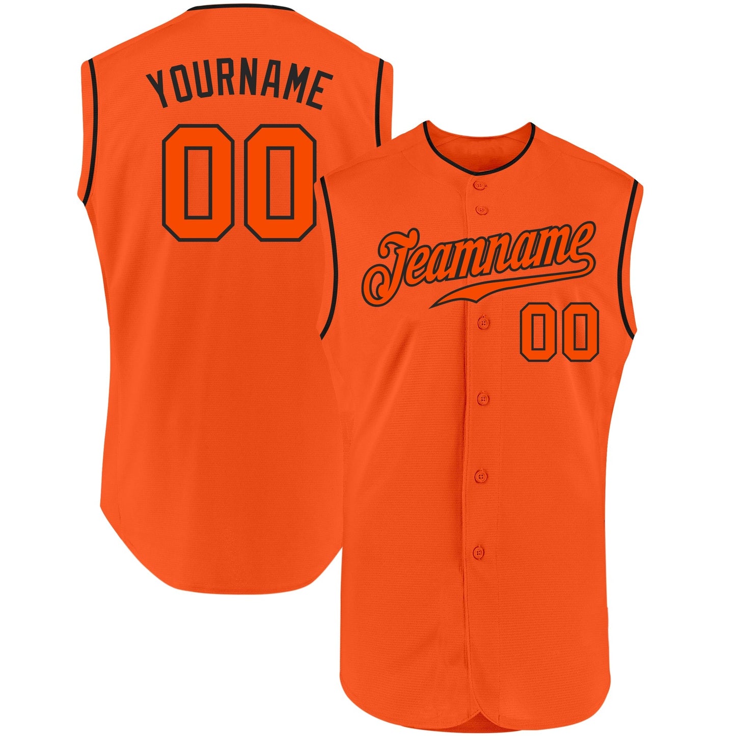 Custom Orange Orange-Black Authentic Sleeveless Baseball Jersey baseball jersey product view 1